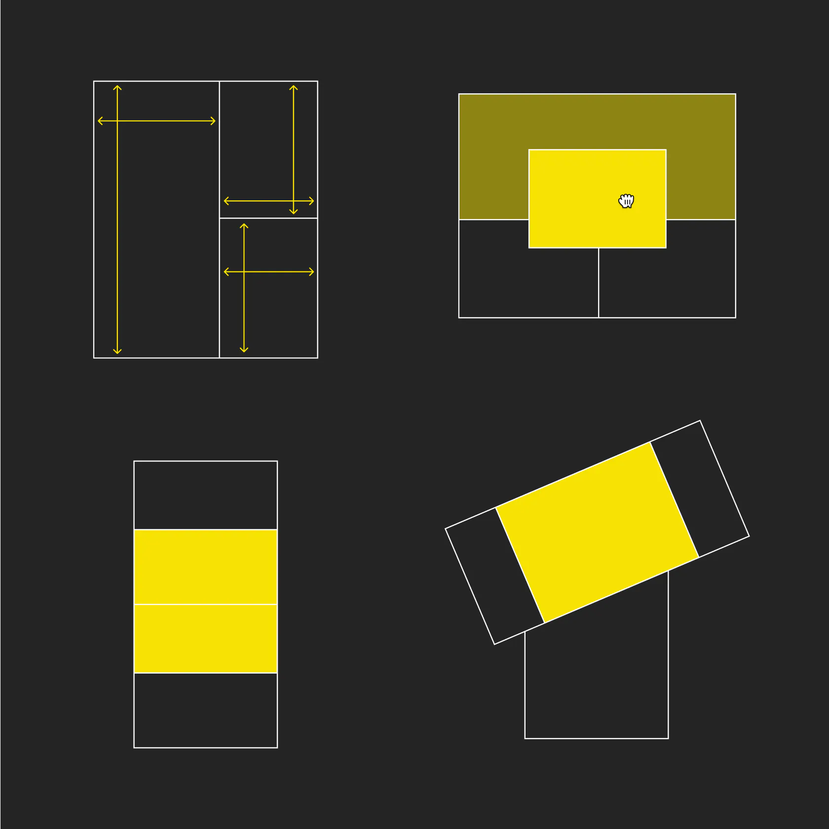Illustration that shows different ways that a browser needs to/can adjust when viewed on a device with a moving screen.