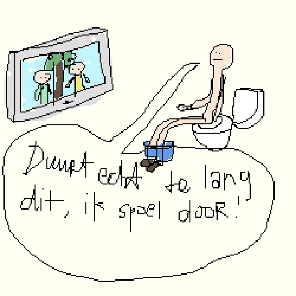 Illustration with a dutch word joke about flushing.