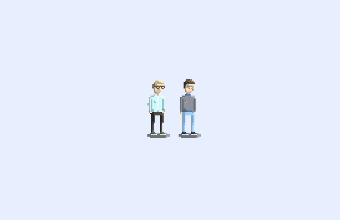 Illustration of me and Lars in pixel-style.