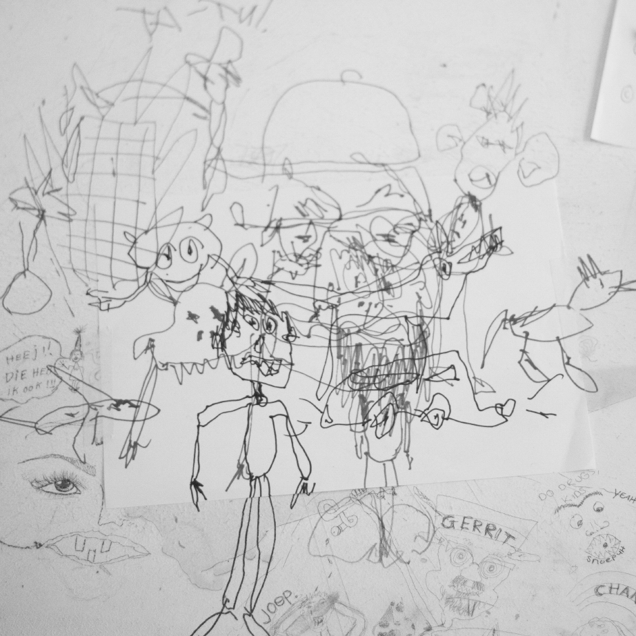 Drawings I made on the tables in class at HKU.