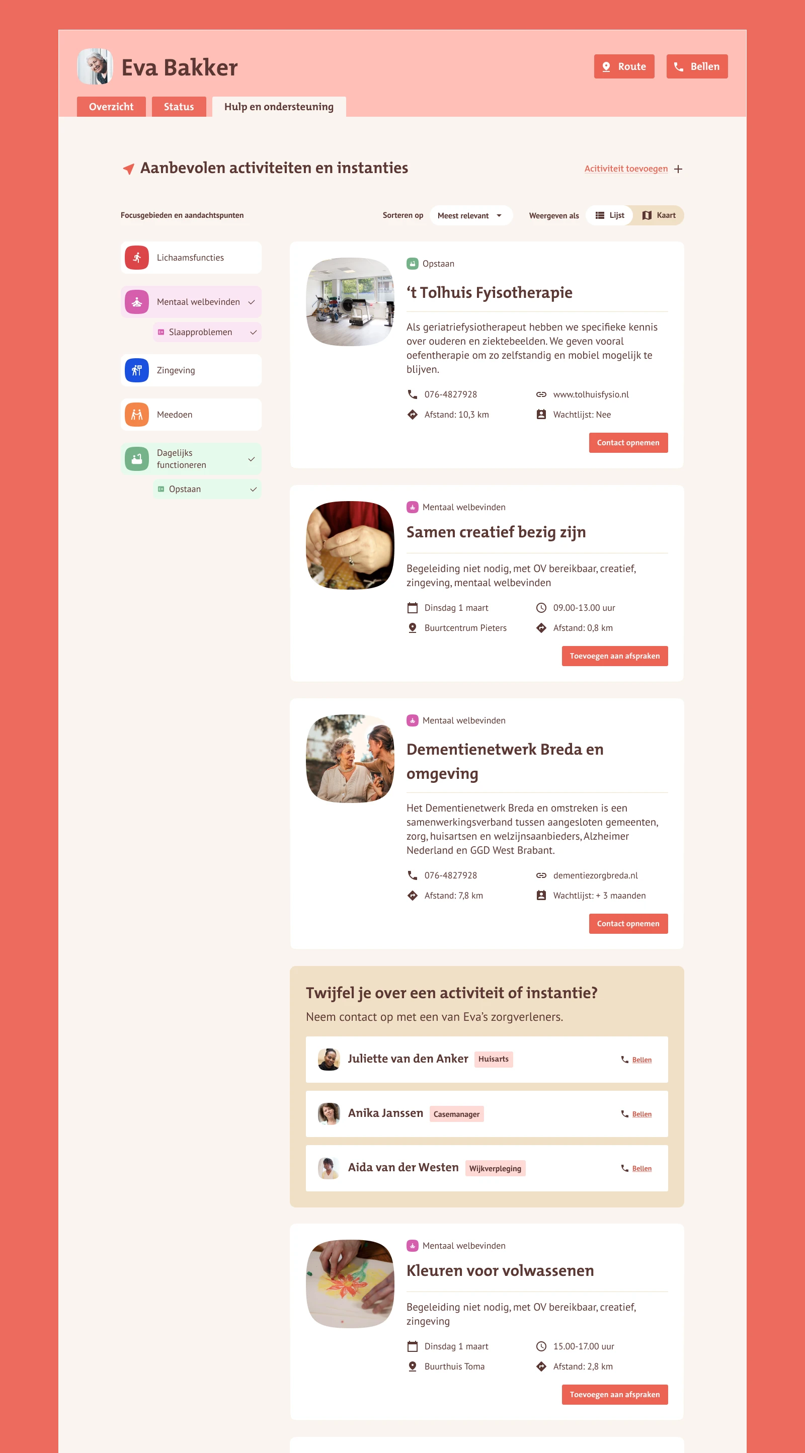 The 'hulp en ondersteuning' screen of the product.