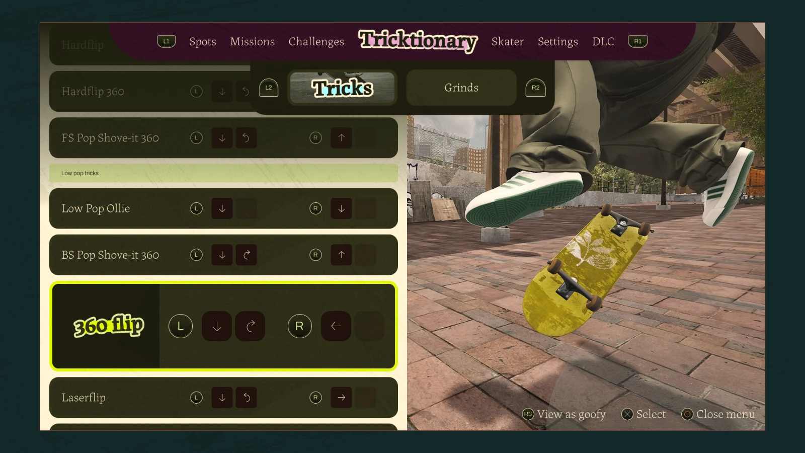 The 'Tricktionary' screen I designed.