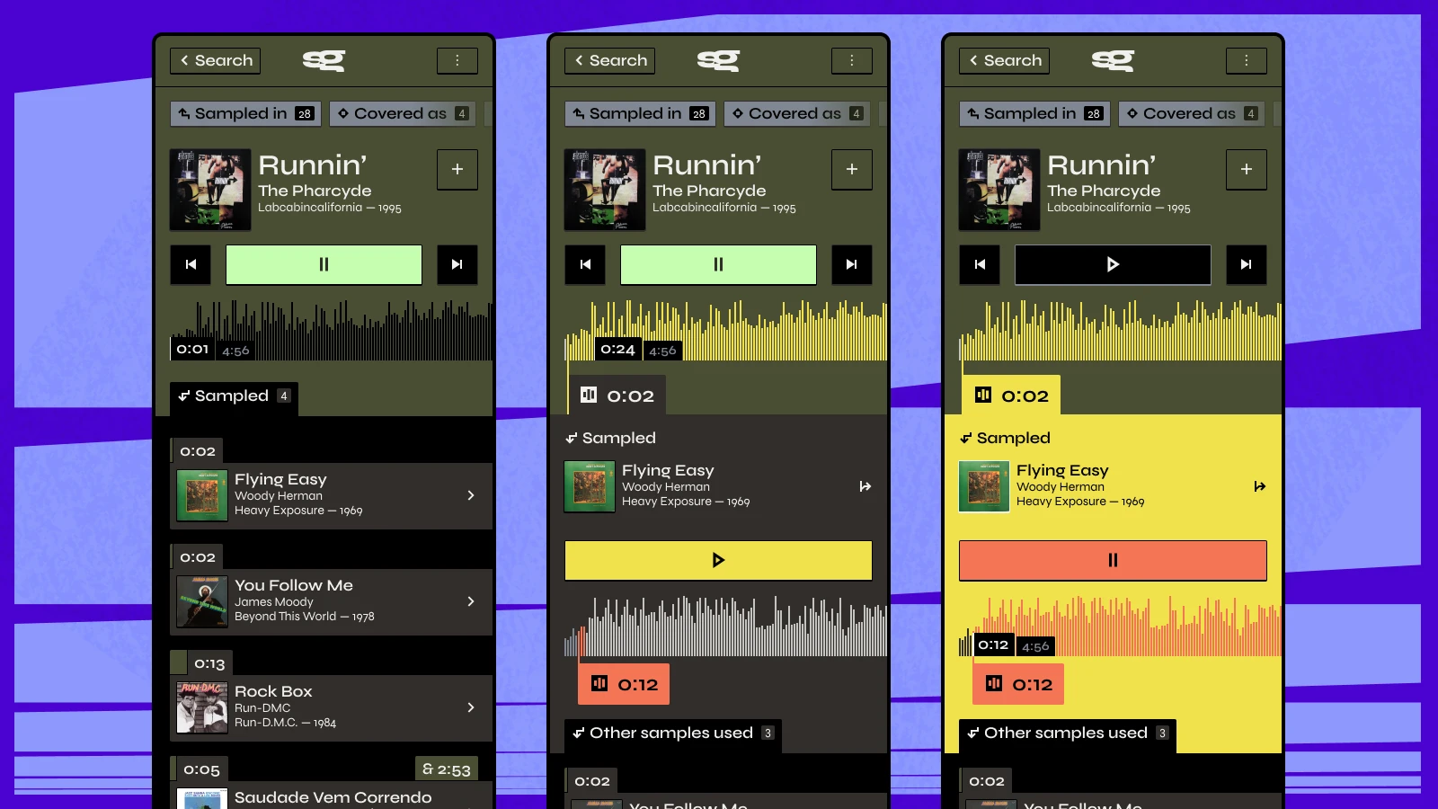 The 'playing' screens of the app.